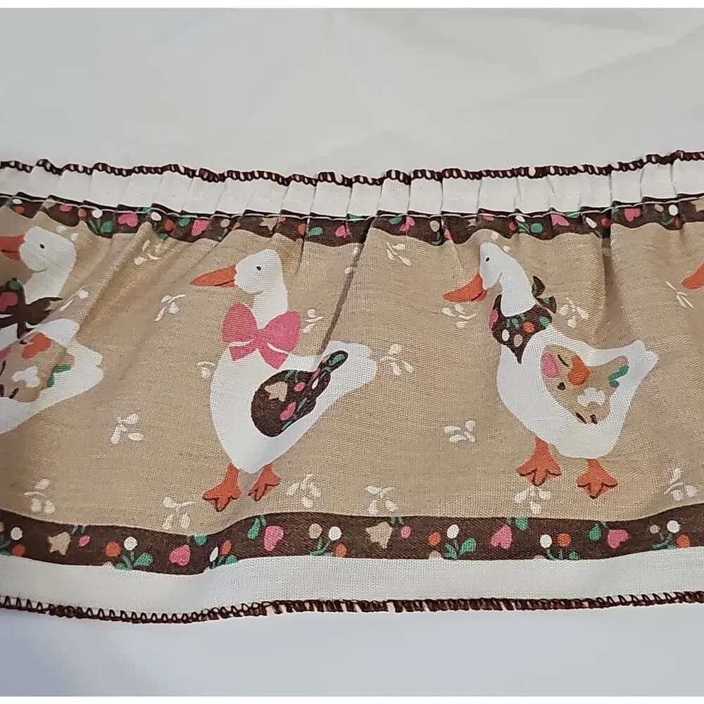 Geese 3 Pc Kitchen Curtain Set Valance Panels Cottagecore Country Bow Vintage